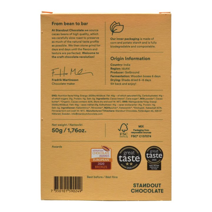Standout Chocolate India Idukki 60% Dark Milk Chocolate
