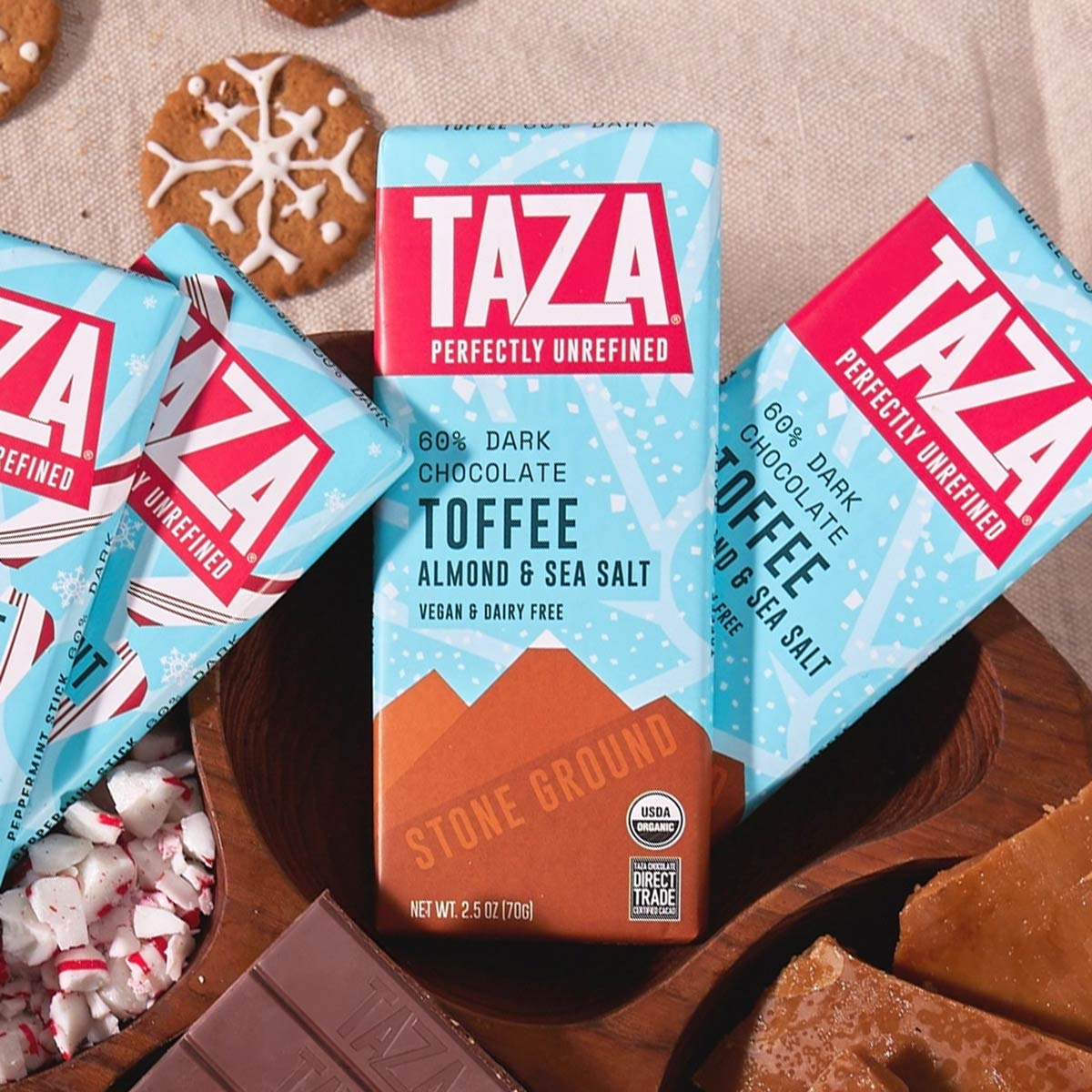 Taza Holiday Toffee, Almond & Sea Salt 60% Stoneground